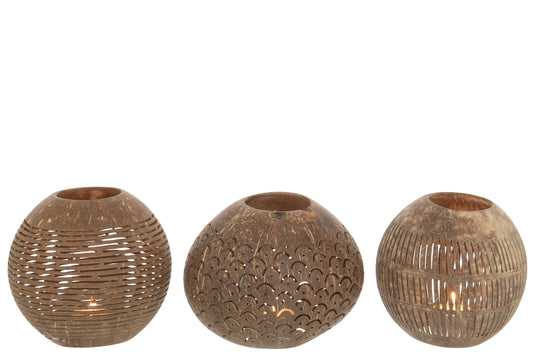 Photophore noix de coco - Assortiment de 3