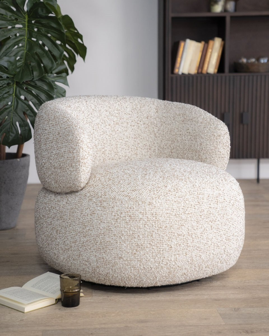 Fauteuil Moum - bouclé écru pivotant 360°