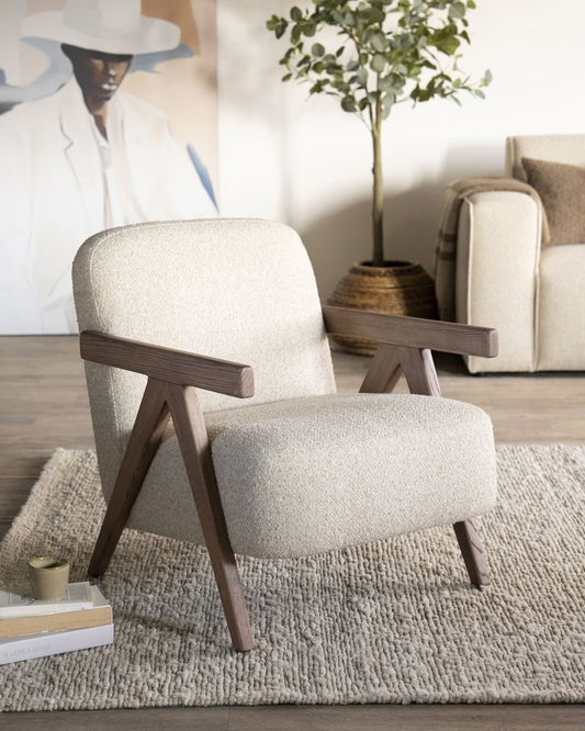 Fauteuil Serena - bois clair & tissu écru