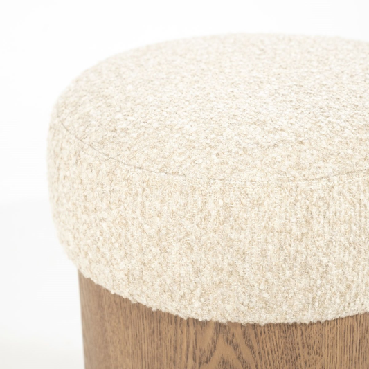Pouf Champagne – beige & bois brun clair