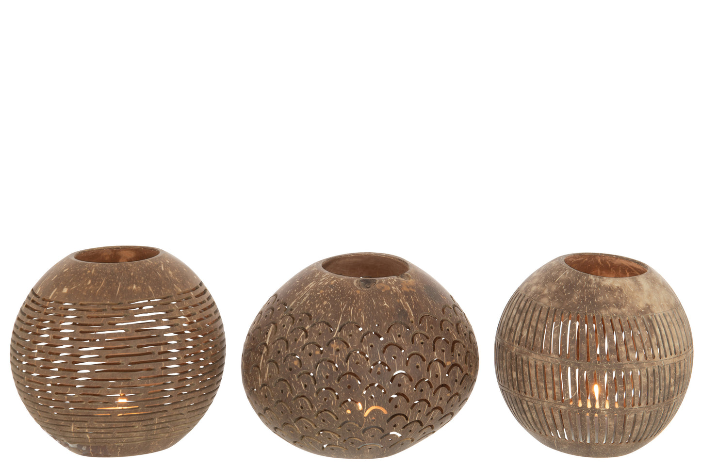 Photophore noix de coco - Assortiment de 3