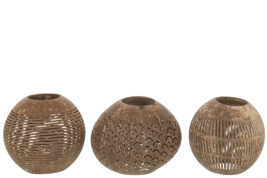 Photophore noix de coco - Assortiment de 3
