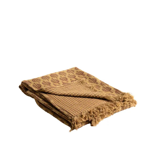 Plaid - coton - L 170 x W 130 cm - motif fleurs sur fond camel - GYPSY