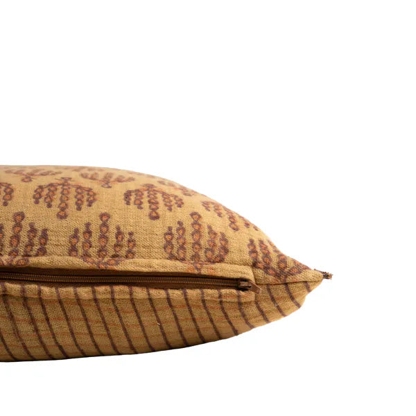 Coussin - coton - L 60 x W 40 cm - fleurs fond camel/dos carreaux - GYPSY