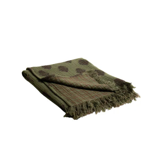 Plaid - coton - L 170 x W 130 cm - motif fleurs fond vert - GYPSY