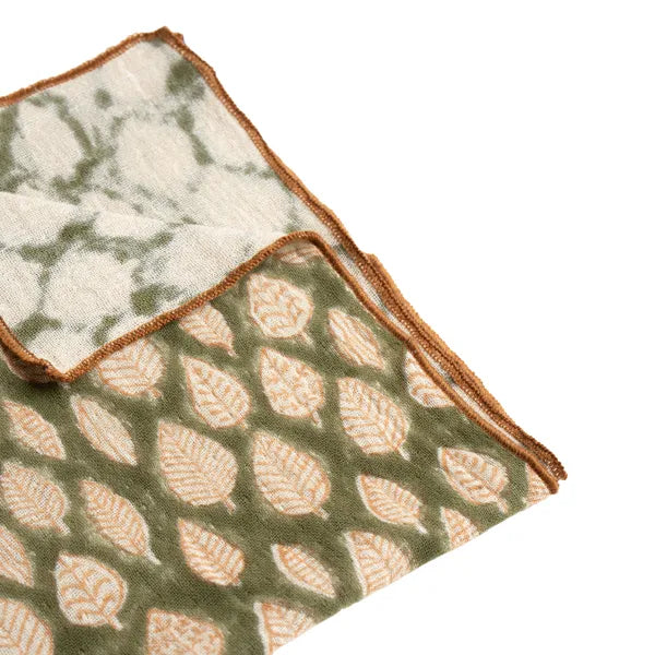 Serviette de table - coton - feuilles fond vert - GYPSY