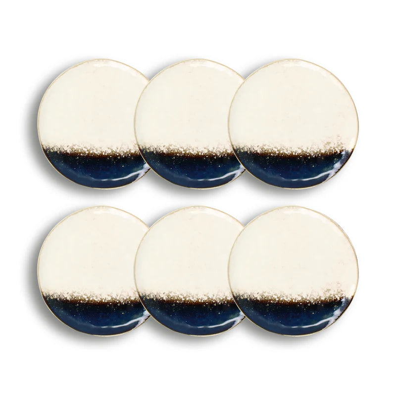Assiette plate Katanga en grès bleu et blanc - lot de 6