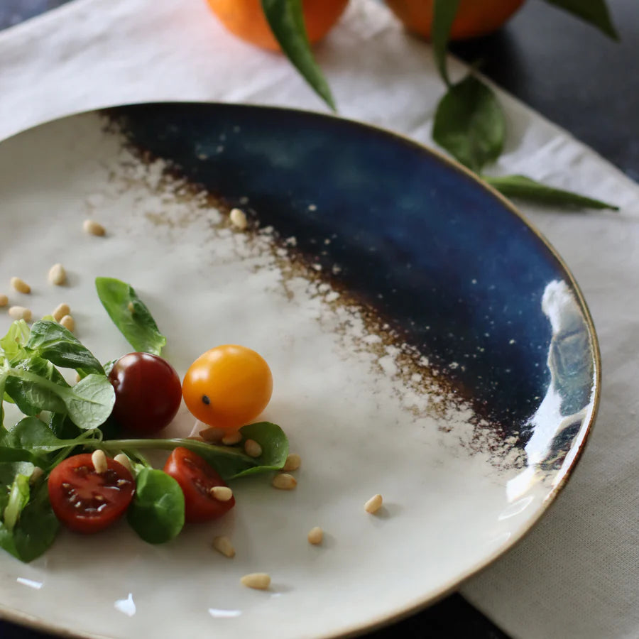 Assiette plate Katanga en grès bleu et blanc - lot de 6