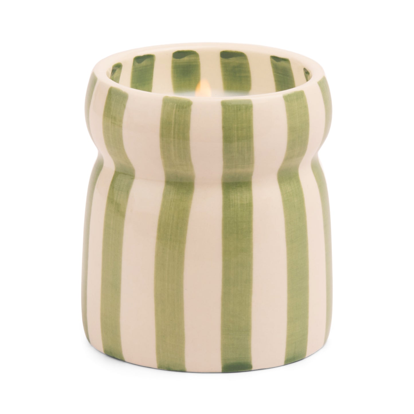 Cabana – Bougie en céramique – Rayures vert sauge