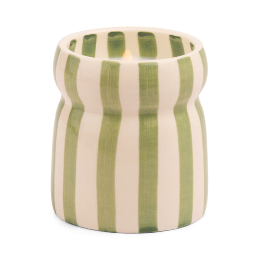 Cabana – Bougie en céramique – Rayures vert sauge