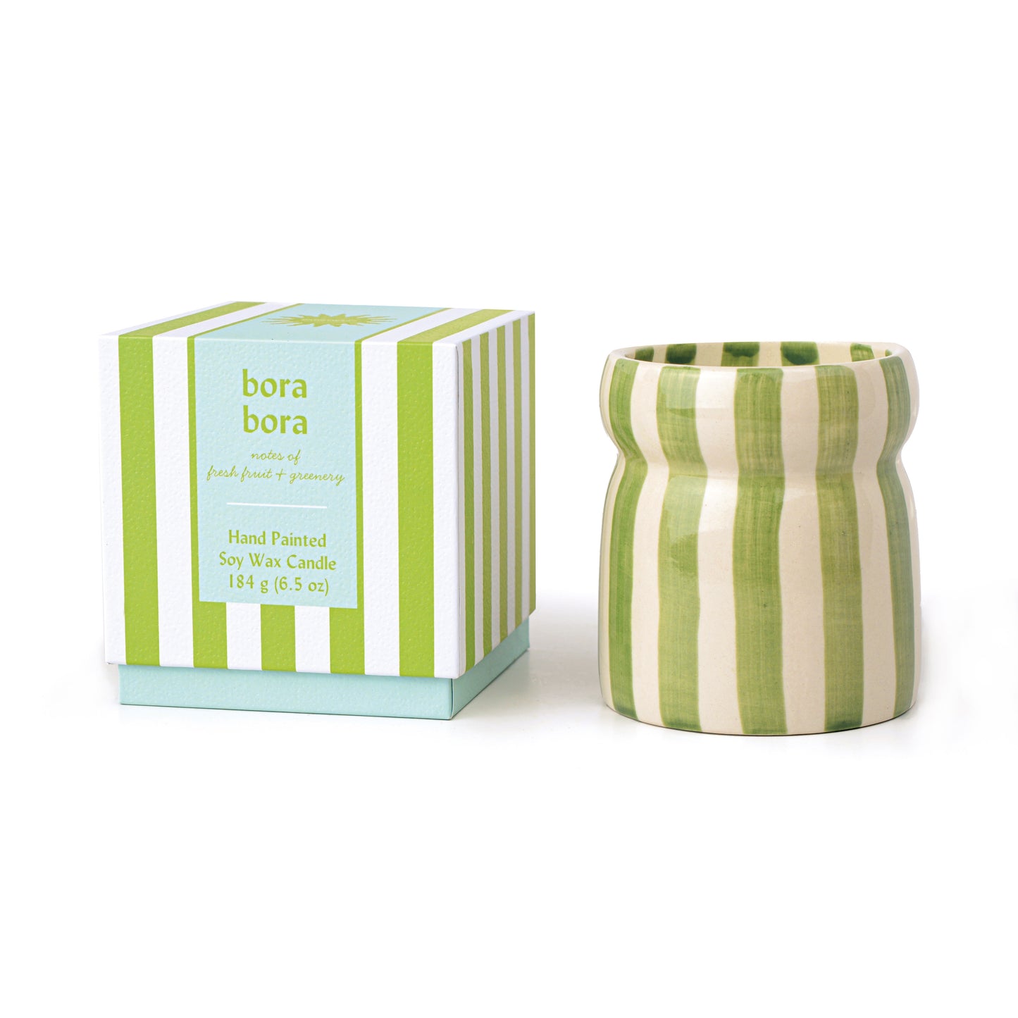 Cabana – Bougie en céramique – Rayures vert sauge
