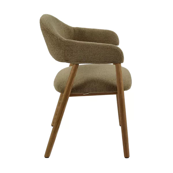 Chaise avec accoudoirs Amande – Chêne et tissu beige – 56×54×81 cm – Pomax - Précommande