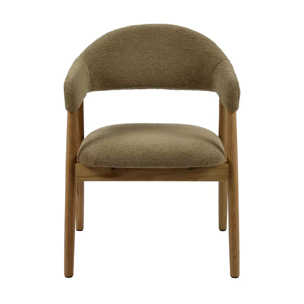 Chaise avec accoudoirs Amande – Chêne et tissu beige – 56×54×81 cm – Pomax - Précommande
