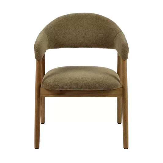 Chaise avec accoudoirs Amande – Chêne et tissu beige – 56×54×81 cm – Pomax - Précommande