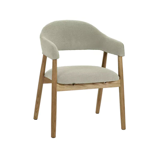 Chaise avec accoudoirs Amande – Chêne et tissu blanc cassé – 56×54×81 cm – Pomax - Précommande