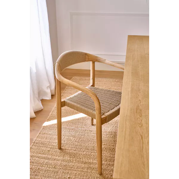 Chaise avec accoudoirs Mira – Bois d'acacia & corde naturelle – 51,6×57×76 cm – Pomax - Précommande