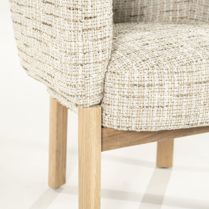 Fauteuil Lunna beige - tissu texturé & chêne clair