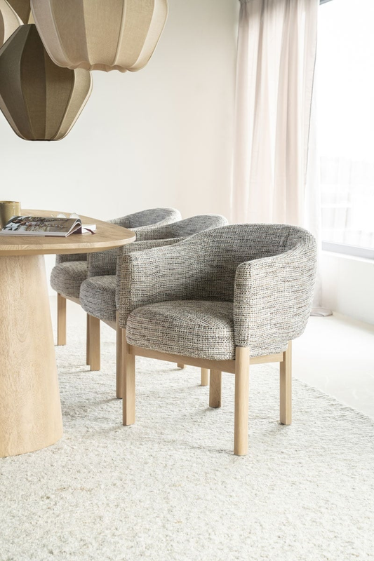Fauteuil Lunna taupe - tissu texturé & chêne clair