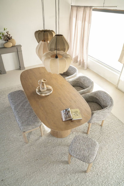 Fauteuil Lunna taupe - tissu texturé & chêne clair