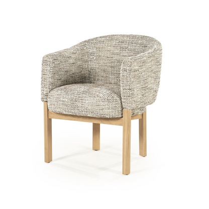 Fauteuil Lunna taupe - tissu texturé & chêne clair