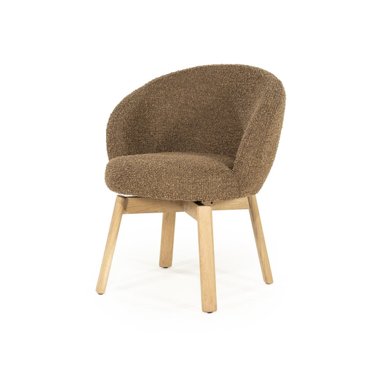 Chaise pivotante Dune - tissu bouclé brun & chêne clair