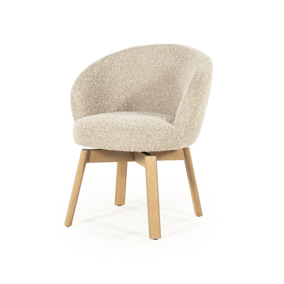 Chaise pivotante Dune - tissu bouclé beige & chêne clair