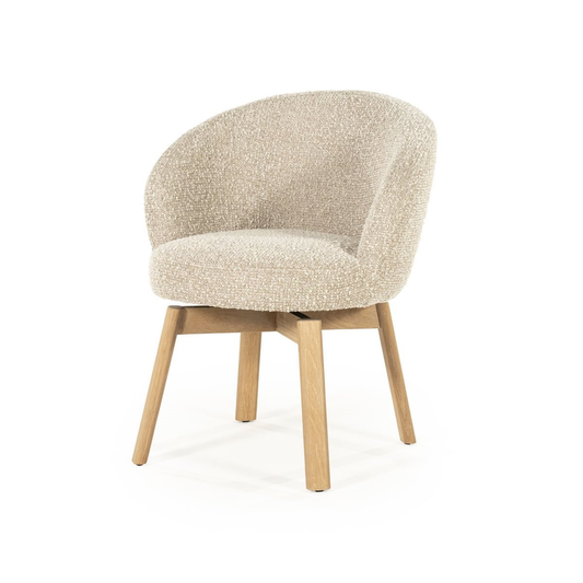 Chaise pivotante Dune - tissu bouclé beige & chêne clair