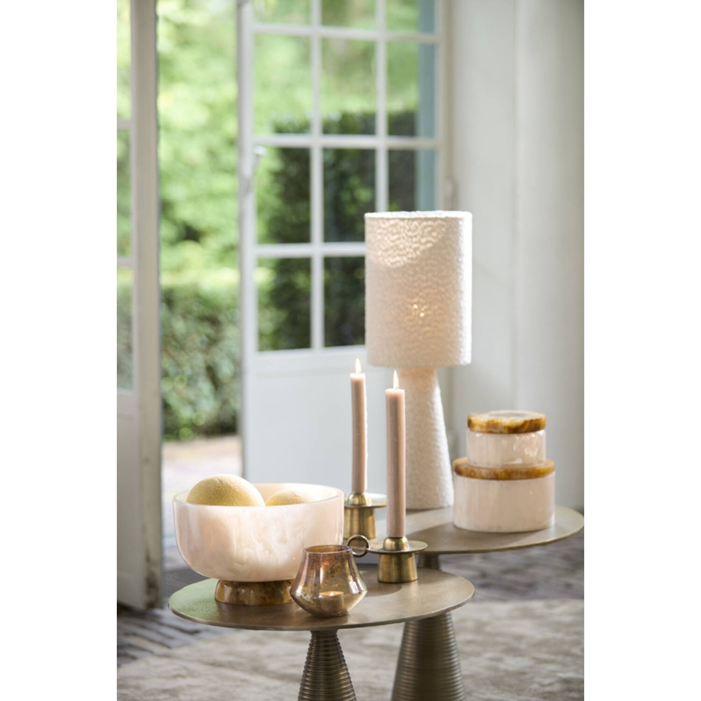Lampe Mellia - tissu bouclé crème - Ø20x58 cm