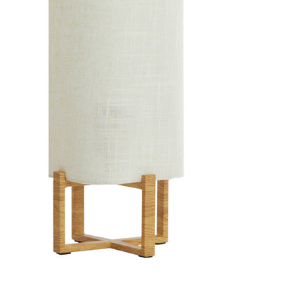 Lampe à poser Solen - Motif bois et toile crème - 16,5x16,5x39 cm