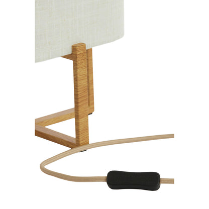 Lampe à poser Solen - Motif bois et toile crème - 16,5x16,5x39 cm