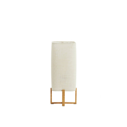 Lampe à poser Solen - Motif bois et toile crème - 16,5x16,5x39 cm