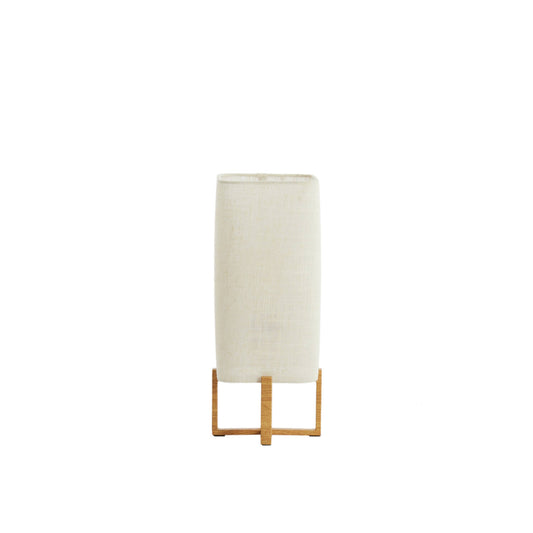 Lampe à poser Solen - Motif bois et toile crème - 16,5x16,5x39 cm