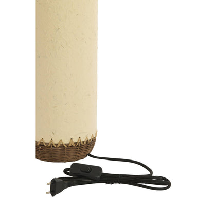 Lampe à poser Nami – Papier beige & rotin naturel – Ø 13 × H 40 cm