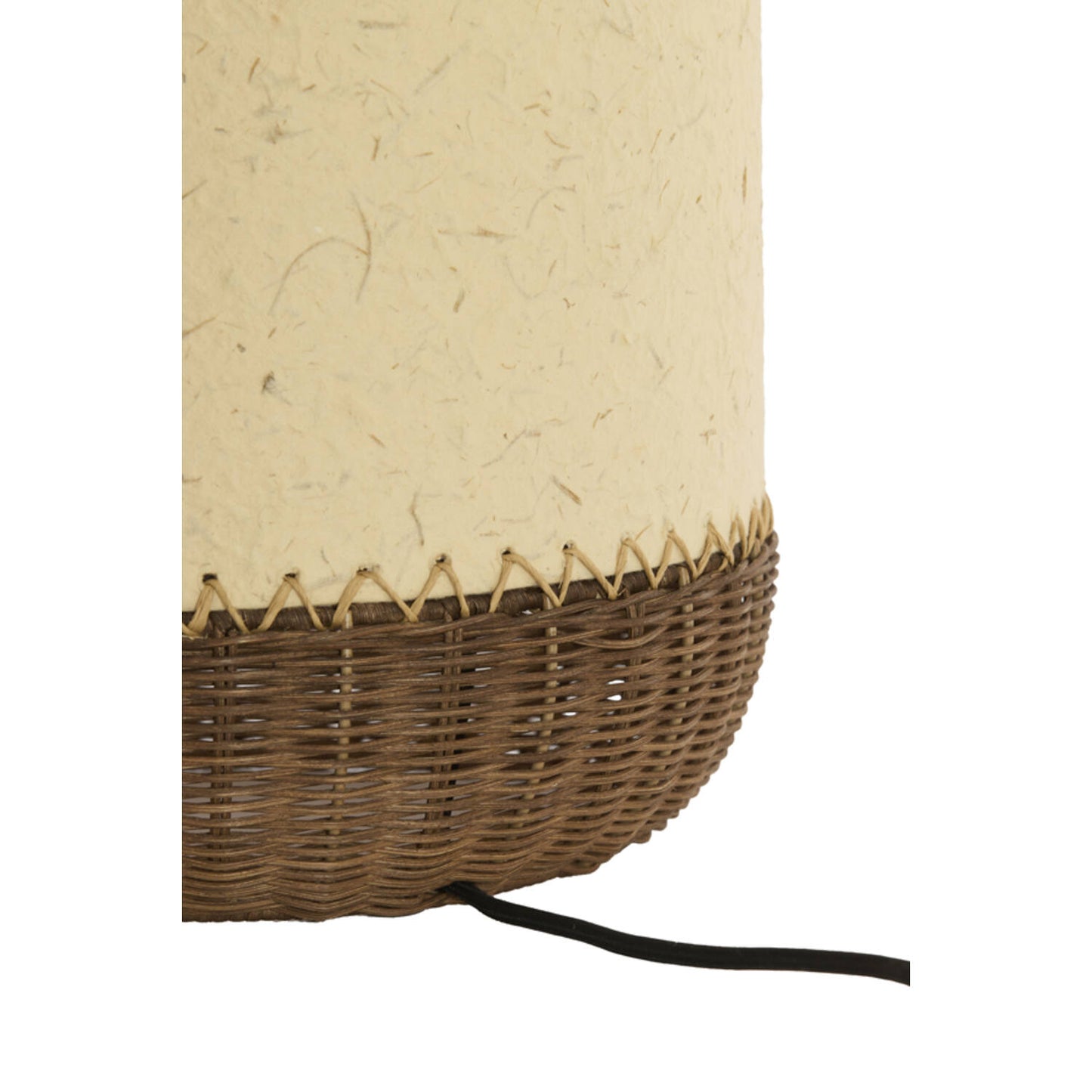 Lampe à poser Nami – Papier beige & rotin naturel – Ø 24 × H 36 cm