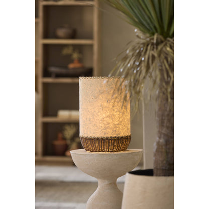 Lampe à poser Nami – Papier beige & rotin naturel – Ø 24 × H 36 cm