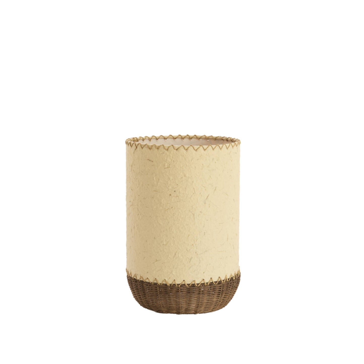 Lampe à poser Nami – Papier beige & rotin naturel – Ø 24 × H 36 cm