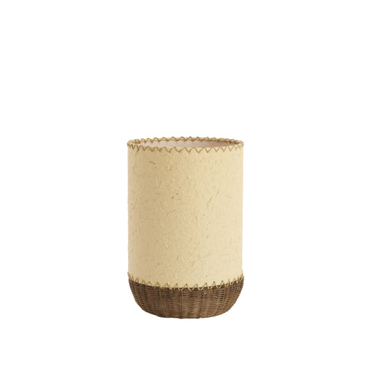 Lampe à poser Nami – Papier beige & rotin naturel – Ø 24 × H 36 cm