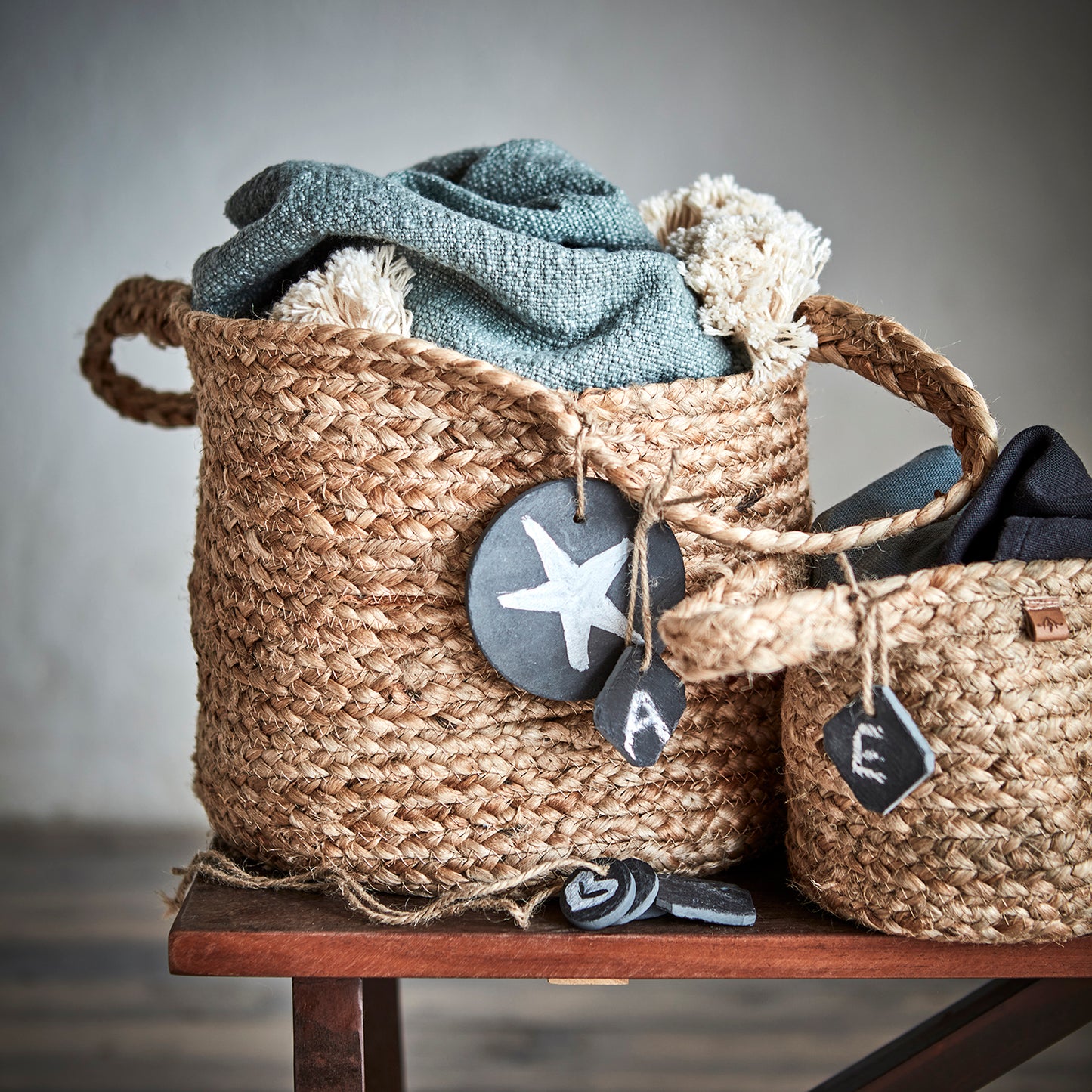 Paniers Naturel avec poignets en corde