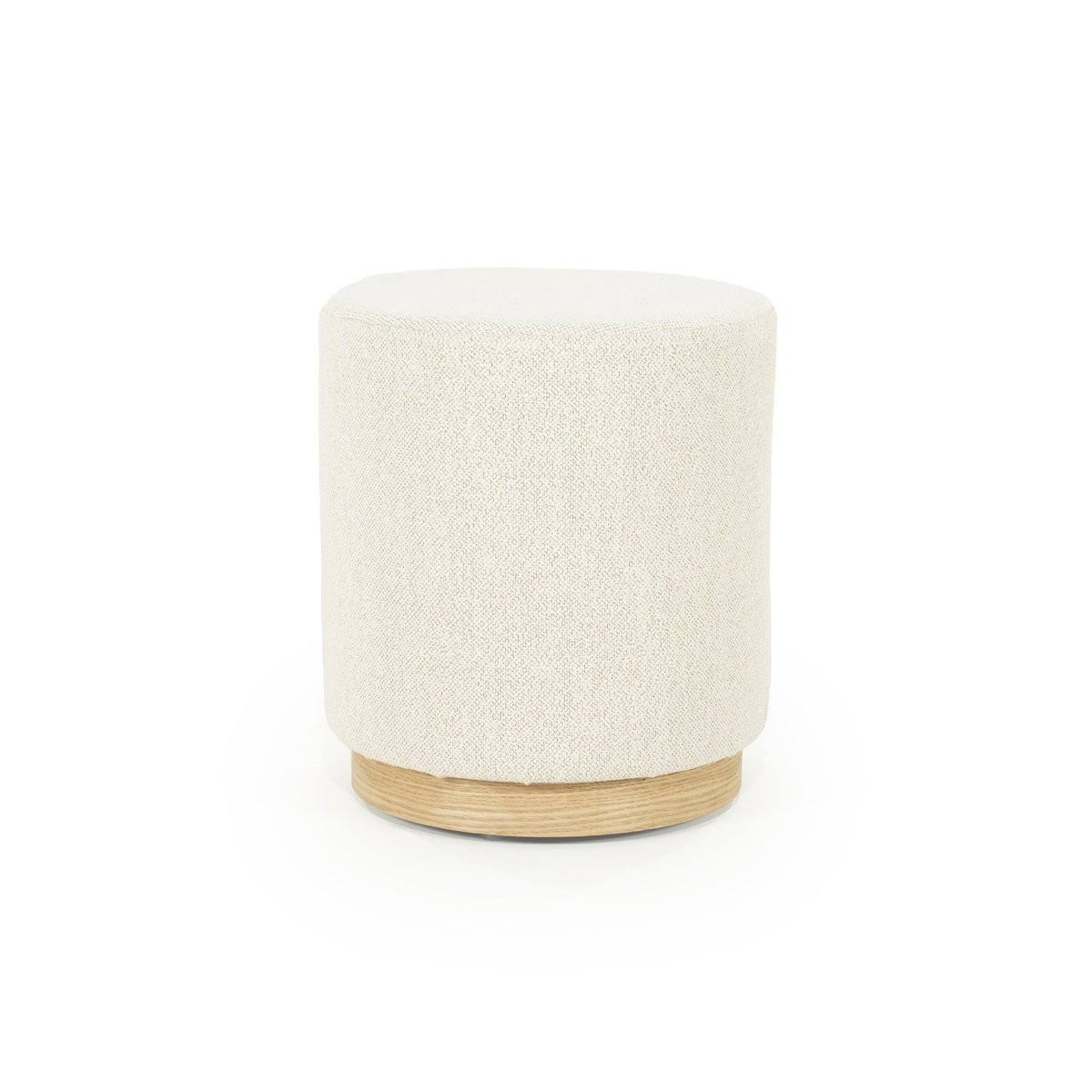 Pouf Mia – tissu écru & bois clair S