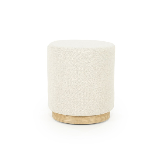 Pouf Mia – tissu écru & bois clair S