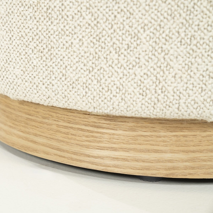 Pouf Mia – tissu écru & bois clair S