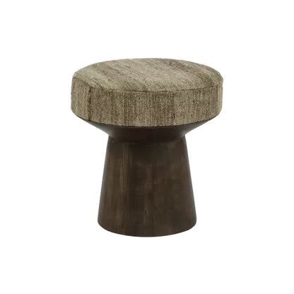 Pouf Milena - bois de manguier / laine brun - Ø45 x 45 cm - Pomax