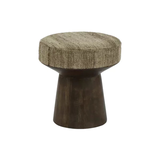 Pouf Milena - bois de manguier / laine brun - Ø45 x 45 cm - Pomax