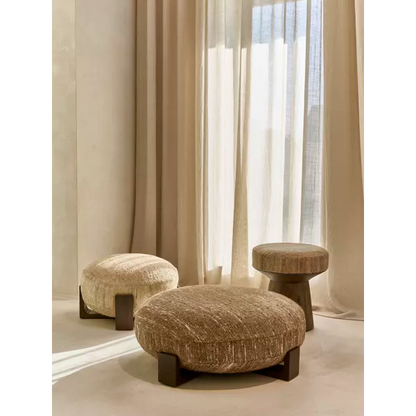 Pouf Milena - bois de manguier / laine brun - Ø80 x 30 cm - Pomax - Précommande