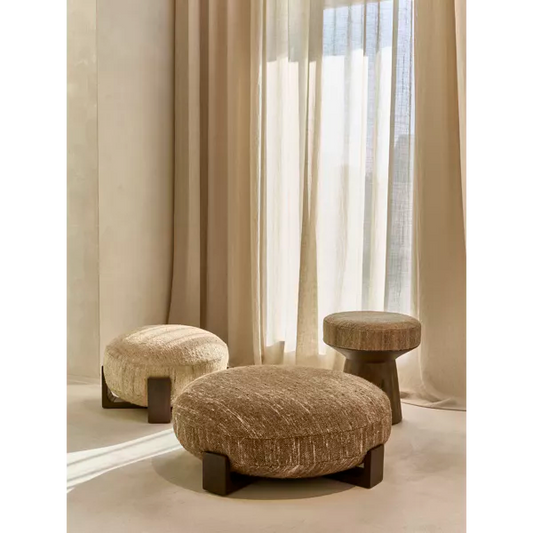 Pouf Milena - bois de manguier / laine brun - Ø80 x 30 cm - Pomax - Précommande