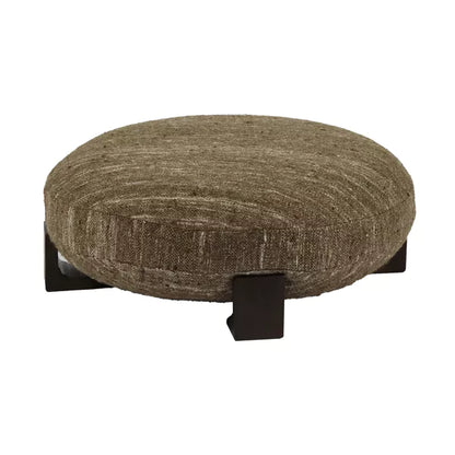 Pouf Milena - bois de manguier / laine brun - Ø80 x 30 cm - Pomax - Précommande