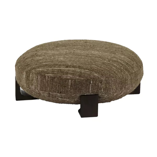 Pouf Milena - bois de manguier / laine brun - Ø80 x 30 cm - Pomax - Précommande
