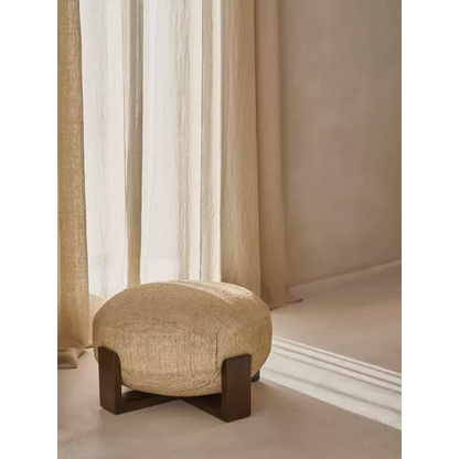 Pouf Milena - bois de manguier / laine écru - Ø60 x 40 cm - Pomax