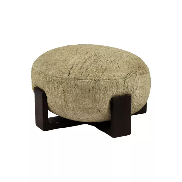 Pouf Milena - bois de manguier / laine écru - Ø60 x 40 cm - Pomax