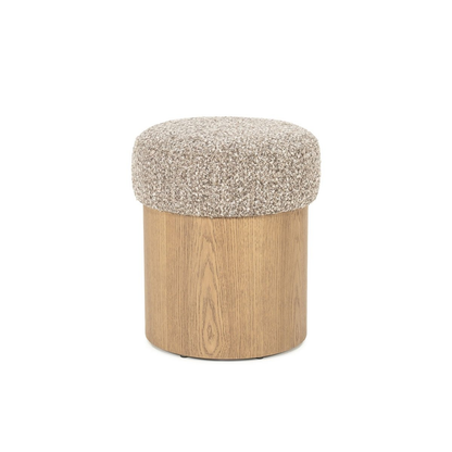 Pouf Champagne – taupe & bois brun clair
